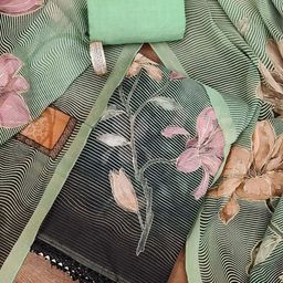 Maroosh Floral Printed Organza Work Unstitched Dress Material-image-0