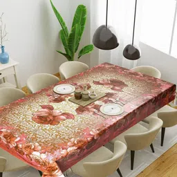 LooMantha Maroon Floral Waterproof Plastic 6-Seater Table Cover-image-94