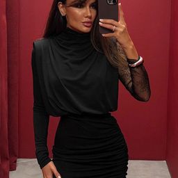 bebe DressBerry Women High Neck Long Sleeves Sheath Dress-picture-43