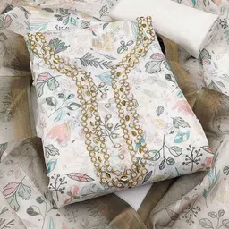 Peachmode Floral Printed Beads and Stones Unstitched Dress Material-image-34