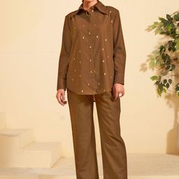 Komarri USequin Embellished Long Sleeves Pure Cotton Shirt & Trouser-image-90