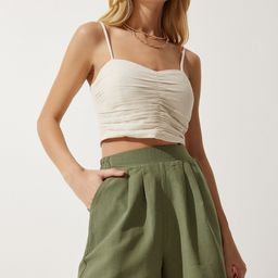 Happiness istanbul Women High-Rise Pure Cotton Chino Shorts-image-88
