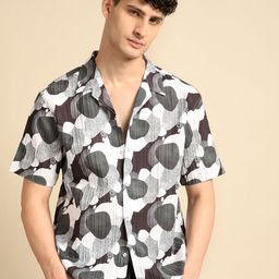 Voroxy Men New Cuban Collar Abstract Printed Polycotton Casual Shirt-image-33