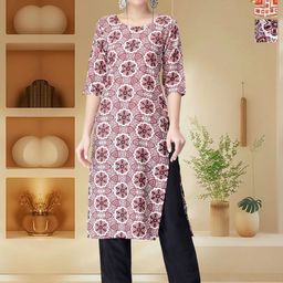 HERE&NOW Selection Of 3 Floral Printed Round Neck Straight Kurtas-image-69