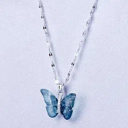 SALTY Set Of 2 Stones-Studded Evil-Eye & Butterfly Pendant With Chain image 5