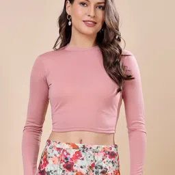 MINOS Women Boat Neck Cotton Fitted Crop Top-image-85