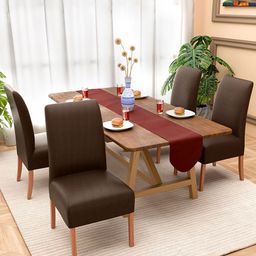 Kuber Industries Set Of 4 Brown Stretchable Chair Covers-picture-49