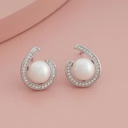 Kushal's Fashion Jewellery Rhodium Plated Zircon Studded Geometric Studs Earrings-image-102