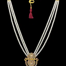 Radhe Creation Men Brass Gold-Plated Layered Pearl Necklace-44