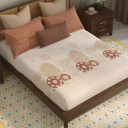 MYTRIDENT Beige & Brown Floral 144 TC King Bedsheet with 2 Pillow Covers-image-97