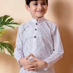 NFC CREATION Boys Embroidered Regular Sequinned Pure Cotton Kurta with Patiala image 2