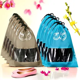 Aura Brown & Blue 10 Pieces Printed Reusable Shoes Organisers-4