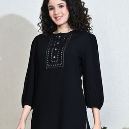 MEESAN Viscose Rayon Mandarin Collar Embroidered Tunic-picture-10