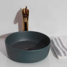 (13*13*4)INCH EMERLAND GREEN MATT FINISH BASIN / (32*32*11) CM VERY BEAUTIFUL & STYLISH CERAMIC DESIGNER WASH BASIN / Table Top Basin-image-31