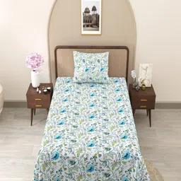 Bombay Spreads White & Blue Printed Pure Cottton 180 TC King Bedsheet Set-2.74 m x 2.20 m-image-6