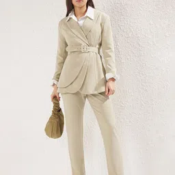Trendyol Shawl Collar Coat & Trousers With Belt-image-97