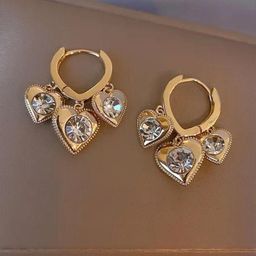 Estailo fashion Artificial Stones Studded Heart Shaped Hoop Earrings-image-79