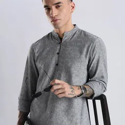 HERE&NOW Men Striped Festive Cotton Straight Kurta-image-51