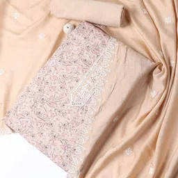 Meena Bazaar Floral Printed Mirror Work Unstitched Dress Material-17
