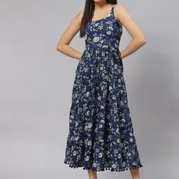 CORSICA Women Floral Printed Shoulder Straps Cotton Fit & Flare Midi Dress-image-15