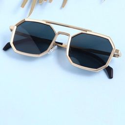 SPADEACES Unisex Black Lens & Gold-Toned Square Sunglasses With UV Protected Lens-picture-3