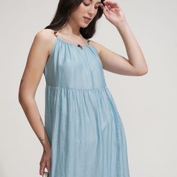 Tokyo Talkies Women Shoulder Straps Beaded Neck Fit & Flare Midi Dress-image-24
