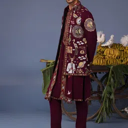 KALPRAAG Men Floral Embroidered Regular Sequinned Kurta with Trousers & With Dupatta image 5