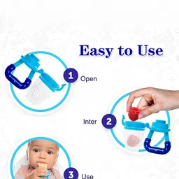 Kritiu Set Of 3 Fruit And Food Nibbler Spoon Feeder & Rattle Teether- Blue image 2