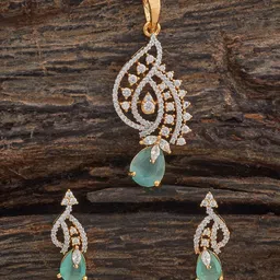Kushal's Fashion Jewellery Mint Rhodium Gold-Plated Party Zircon Pendant Set-picture-12