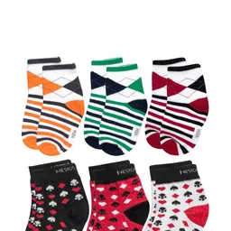 NESKA MODA Kids-Unisex Set Of 6 Ankle Length Cotton Socks-14
