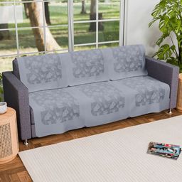 Aura Grey 6 Pieces Floral Printed 3 Seater Cotton Sofa Covers-image-88