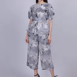 Aumbe Abstract Printed Boat Neck Top With Trousers Co-Ords-picture-30