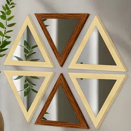 Art Street 6Pcs Brown & Cream-Colored Triangle Shape Wooden Wall Mirrors-50