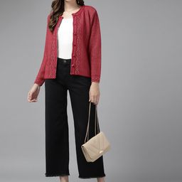 The Roadster Lifestyle Co Cable Knit Round Neck Woollen Cardigan-image-58