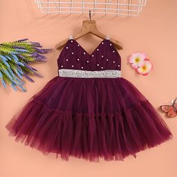 F B EMPIRE Girls Embellished V-Neck Tiered Net Fit & Flare Dress-picture-29