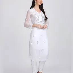 KHAKA Women Ethnic Motifs Embroidered Mirror Work Kurta with Trousers & Dupatta-picture-30