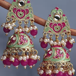 Anouk Gold-Plated Pearls Beaded Minakari Dome Shaped Jhumkas-53