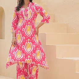 AUTUMN LANE Women Ethnic Motifs Printed Regular Pure Cotton Kurta with Trousers-image-7