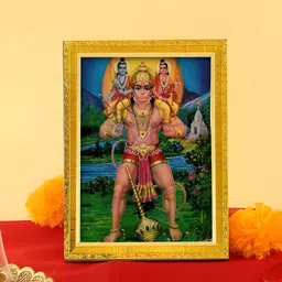 Art Street Blue & Green Lord Hanuman With shri Ram & Lakshman Religious Wooden Wall Art-image-92