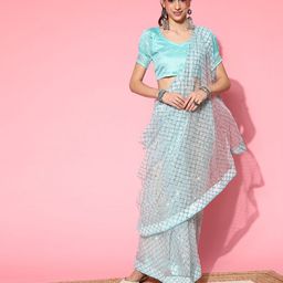 RAJGRANTH Checked Sequinned Net Saree-13