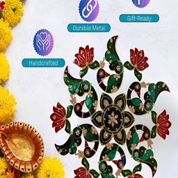 Kala Samarpan Green & Red Meenakari Foldable Rangoli With Centerpiece image 4