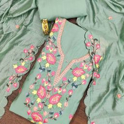 SAINOOR Embroidered Pure Silk Semi-Stitched Dress Material-image-102