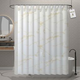 Kuber Industries Aura White & Beige Marble Printed Waterproof Shower Curtain With 12 Rings-image-6