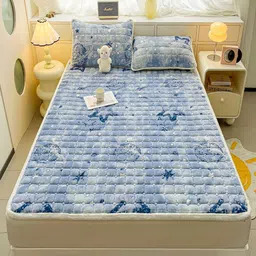 JC HOME Blue Typography 150 TC Queen Bedsheet with 2 Pillow Covers-image-82