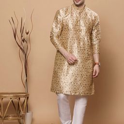 KOMPANION Floral Printed Thread Work Band Collar Straight Kurta-image-79