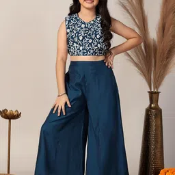Sangria Kids-Girls Blue Silk Blend Kurta Sets-picture-6