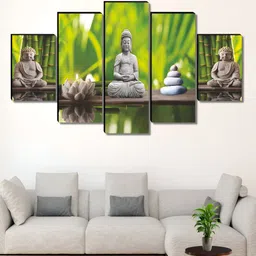 Aura Green & Grey 5 Piece Wood Religious Wall Paintings-17