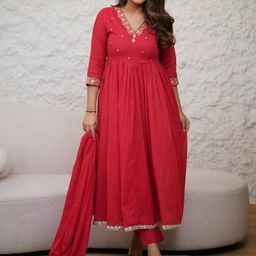 Moda Rapido Women Solid Embroidered Kurta with Pyjama & Dupatta-image-11