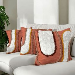LUSHLYF White & Rust Set of 5 Quirky Square Cushion Covers-33