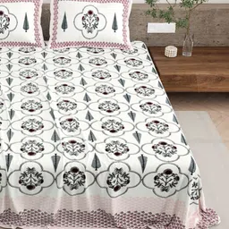 BELLA CASA Maroon & White Block Printed 210 TC Cotton King Bedsheet Set 2.20 m x 2.74 m-15